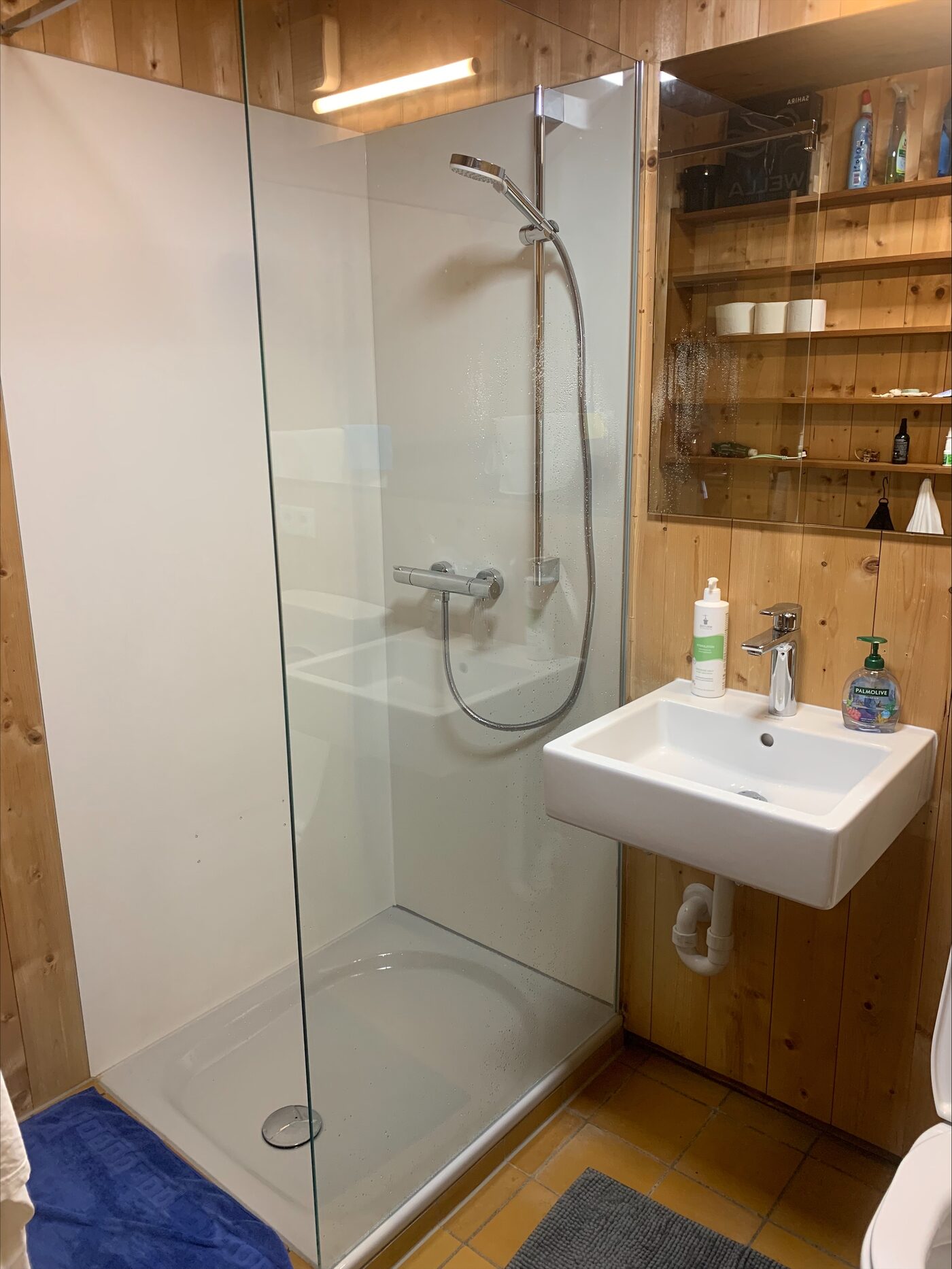Bad mit Dusche und Waschbecken